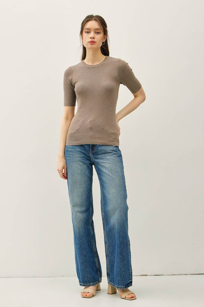 CLASSICS SOLID HALF SLEEVE RIB KNIT TOP