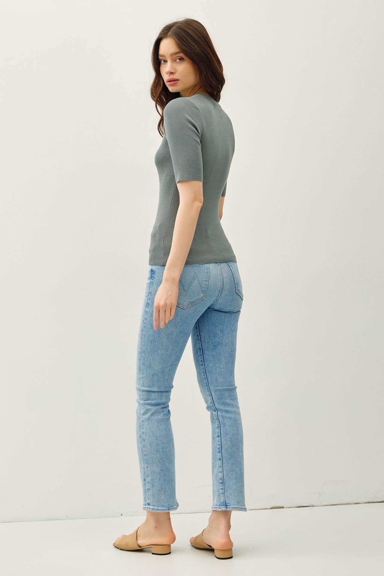 CLASSICS SOLID HALF SLEEVE RIB KNIT TOP