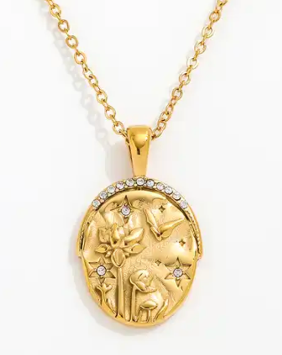  Mini Pendant- Talisman Protect 14K Gold Steel Necklace: Sun