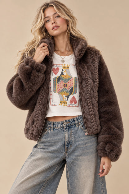 Marlowe cable knit fur coat