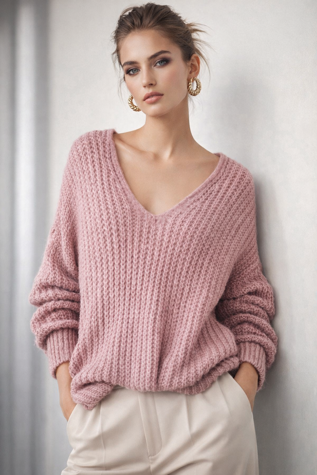 Rosé Drift V-neck sweater