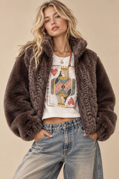 Marlowe cable knit fur coat
