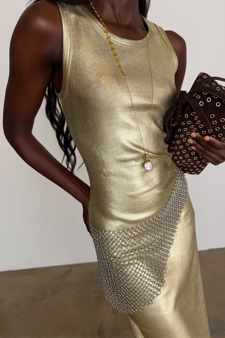 Gold metallic tank dress by NFD
