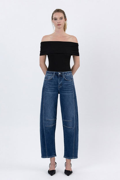 Kari slim barrel jeans in dark wash