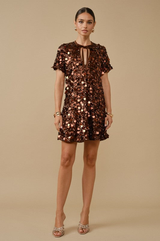 Copper confetti mini dress