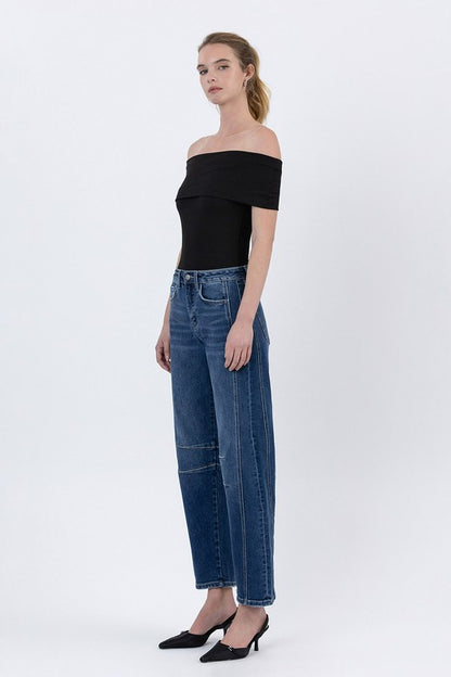 Kari slim barrel jeans in dark wash