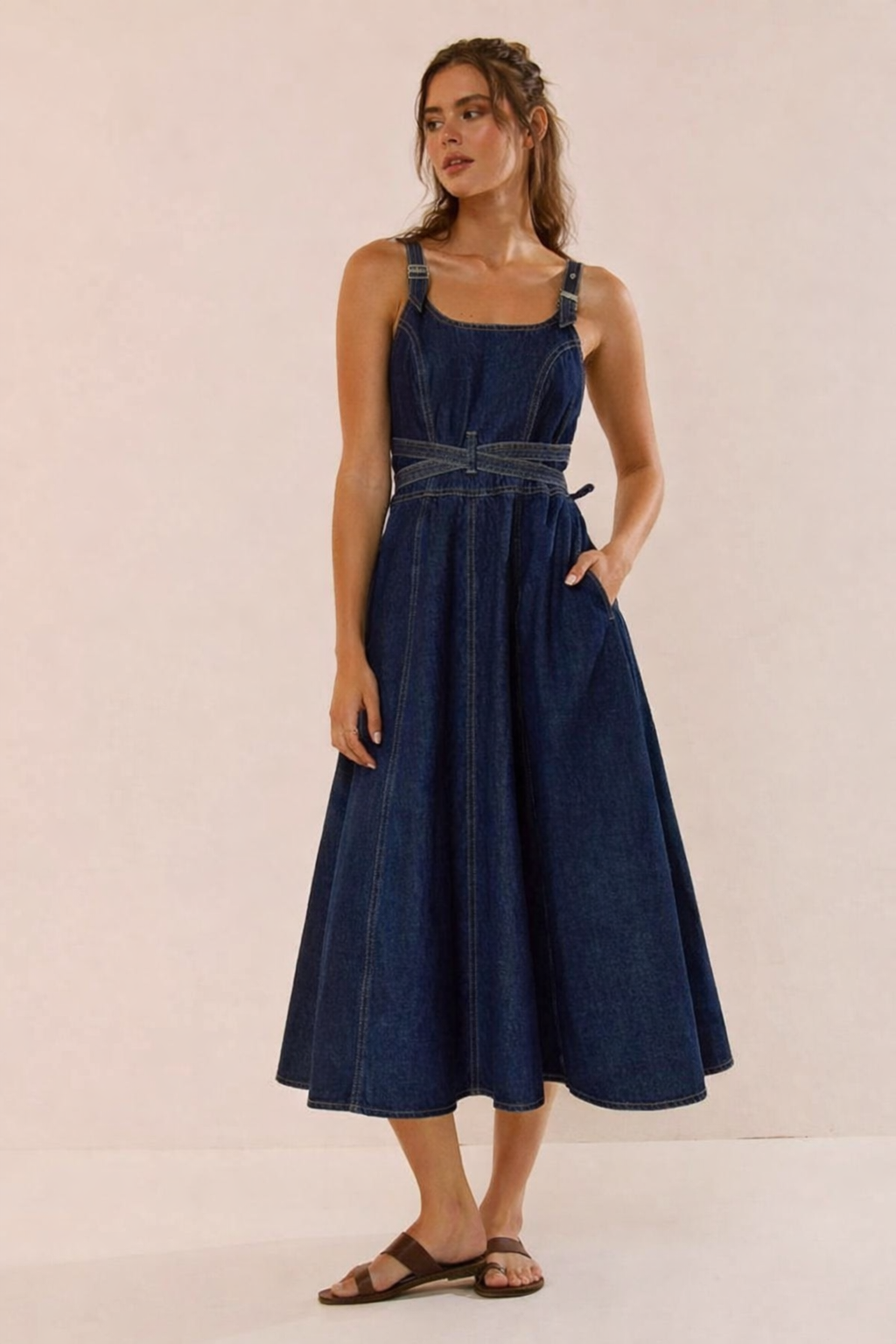 paper london denim dress Shop Liberty 2 In 1 Detachable Denim Blue Midi Dress | Jaded London