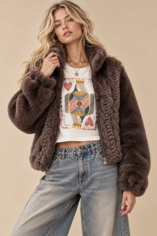 Marlowe cable knit fur coat
