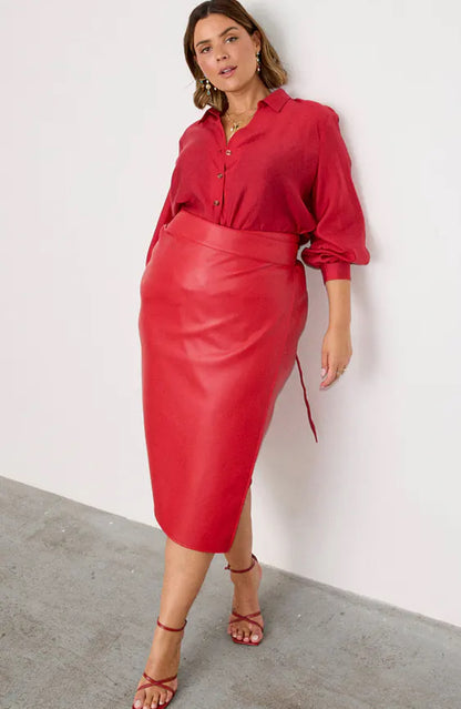 Deep red leather jaspre skirt by NFD