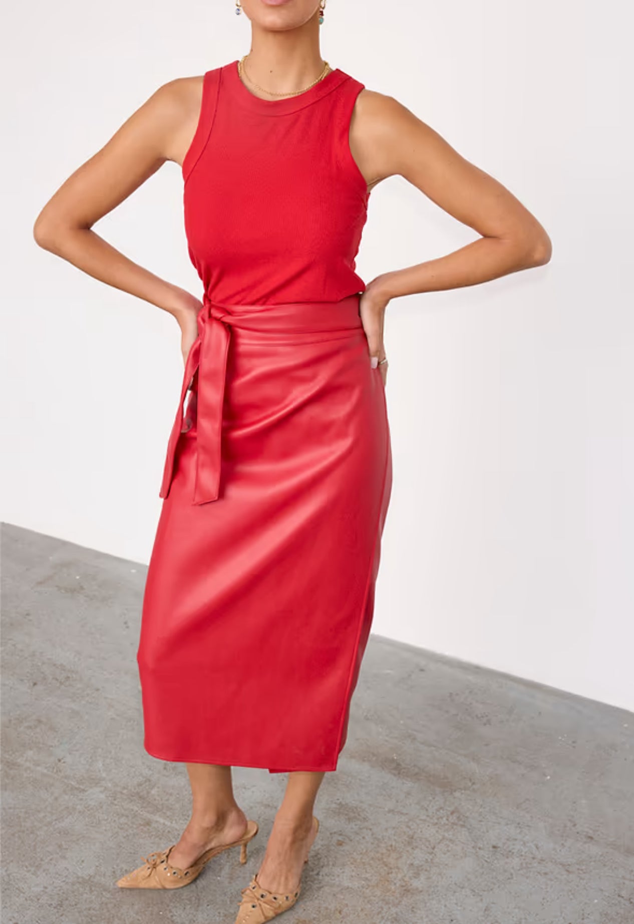 Deep red leather jaspre skirt by NFD