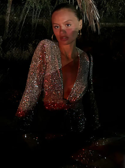 Silver sequins mini Vienna wrap dress by NFD