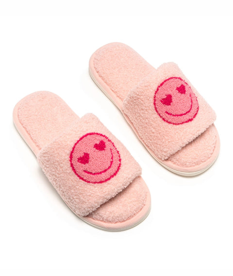 Pink happy face slide slippers