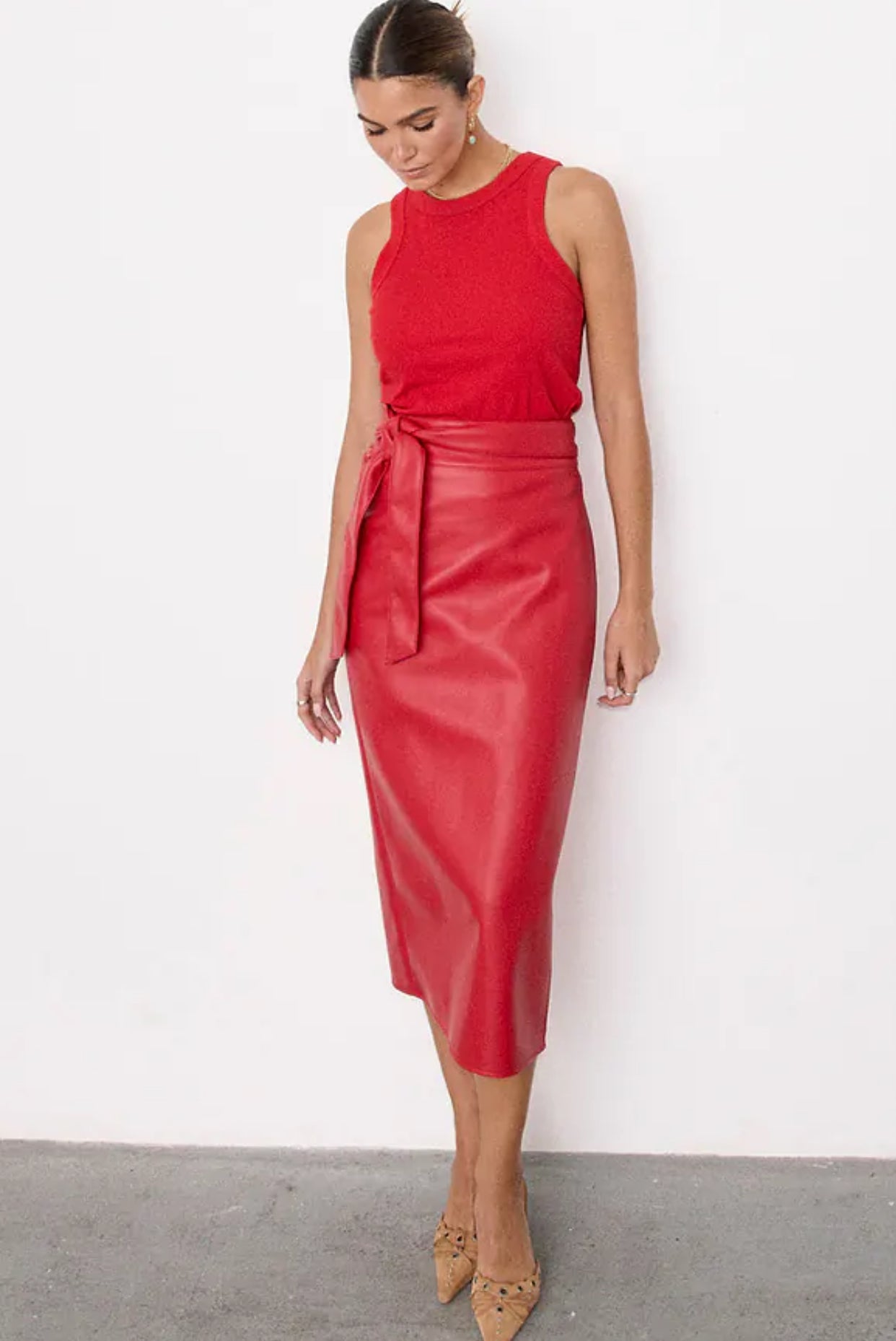 Deep red leather jaspre skirt by NFD