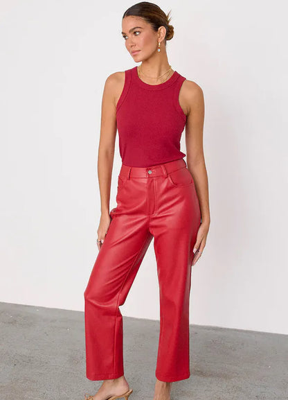 Deep red vegan leather trousers by NFD -preorder