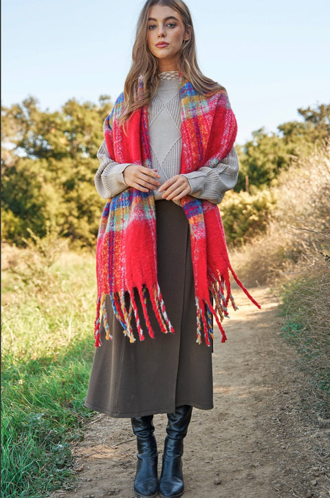 Plaid fuzzy blanket scarves(more colors)