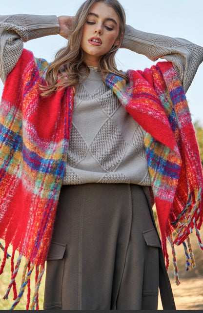 Plaid fuzzy blanket scarves(more colors)