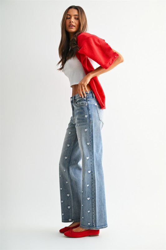 Sweetheart embroidered jeans