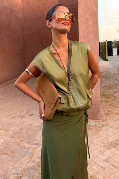 Olive bubble zip vest by NFD