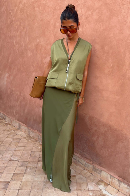 Olive bubble zip vest by NFD