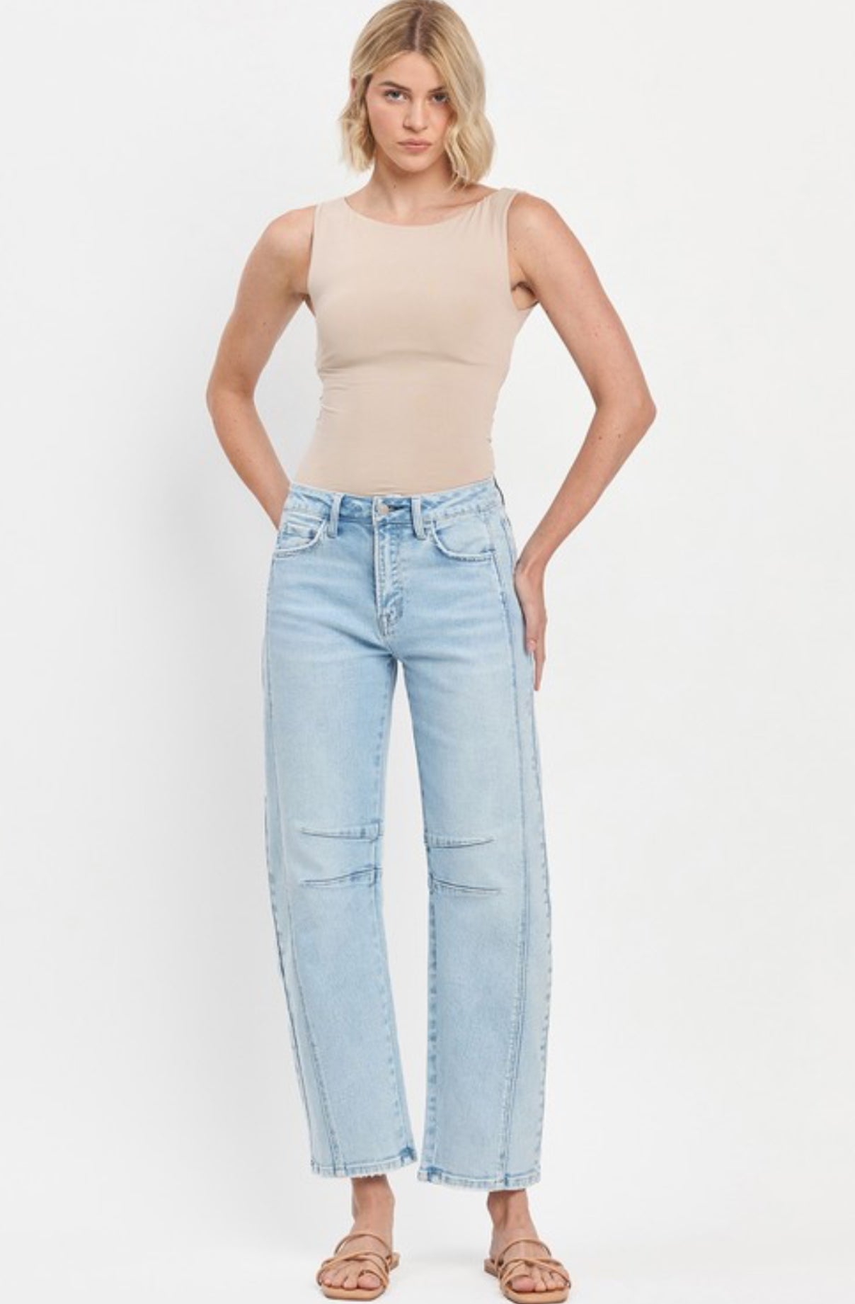 Baby blue slim barrel jeans