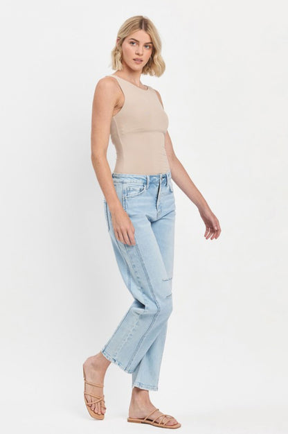 Baby blue slim barrel jeans
