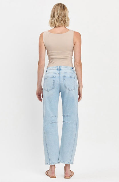 Baby blue slim barrel jeans