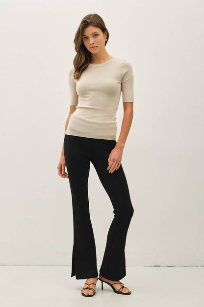CLASSICS SOLID HALF SLEEVE RIB KNIT TOP