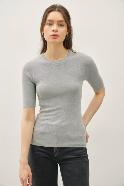 CLASSICS SOLID HALF SLEEVE RIB KNIT TOP