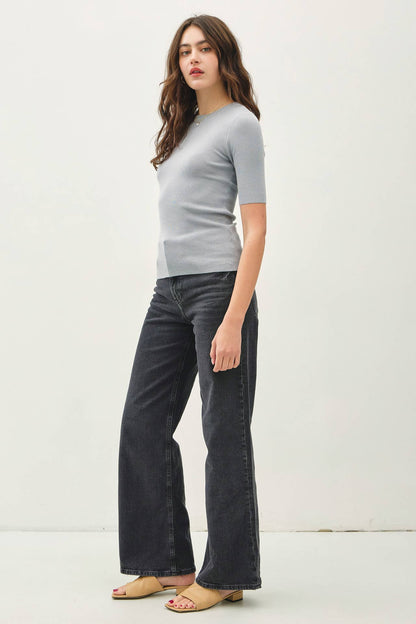 CLASSICS SOLID HALF SLEEVE RIB KNIT TOP