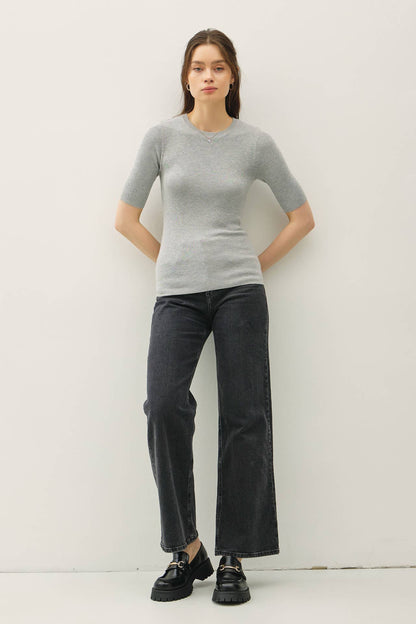 CLASSICS SOLID HALF SLEEVE RIB KNIT TOP