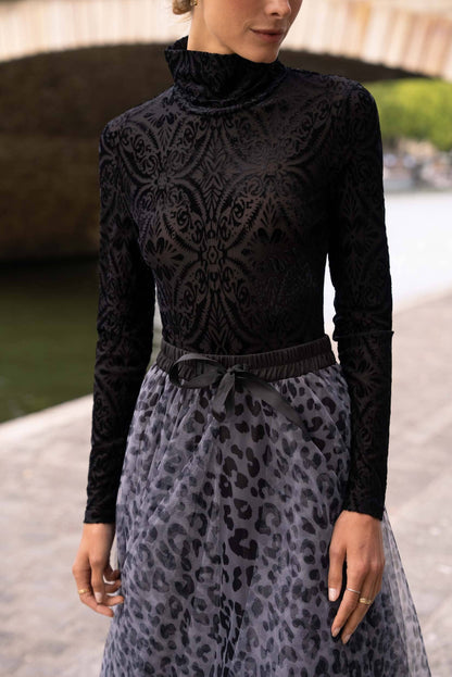 Velvet jacquard turtleneck bodysuit