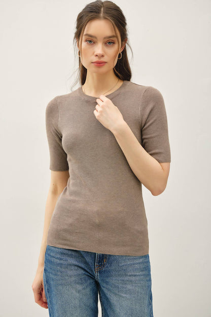 CLASSICS SOLID HALF SLEEVE RIB KNIT TOP