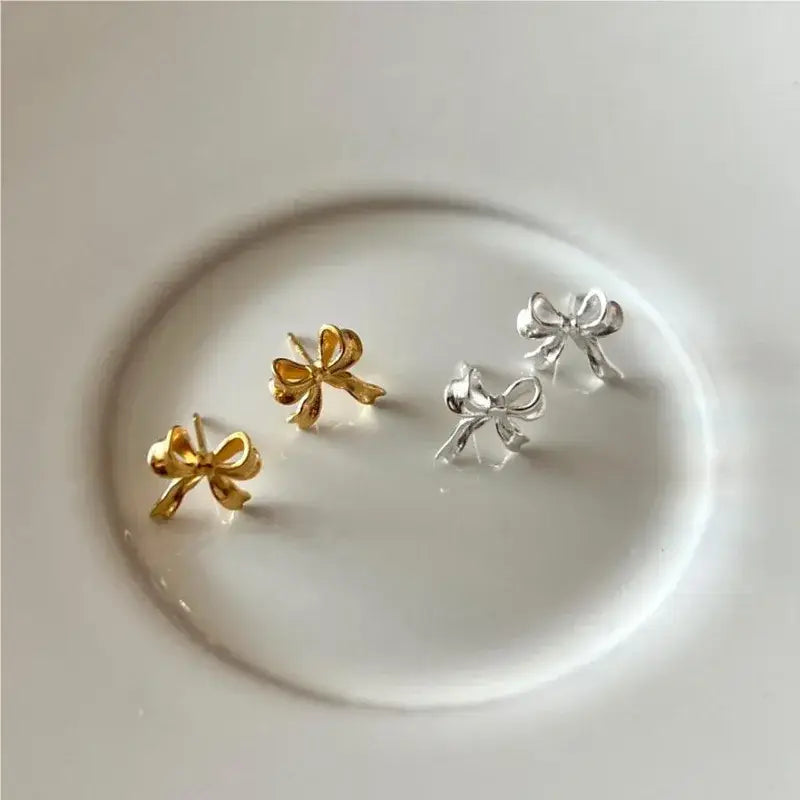 Sterling Silver Bow Earrings – Silver or Gold Jewelry: Yellow Gold