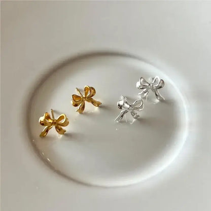 Sterling Silver Bow Earrings – Silver or Gold Jewelry: Yellow Gold