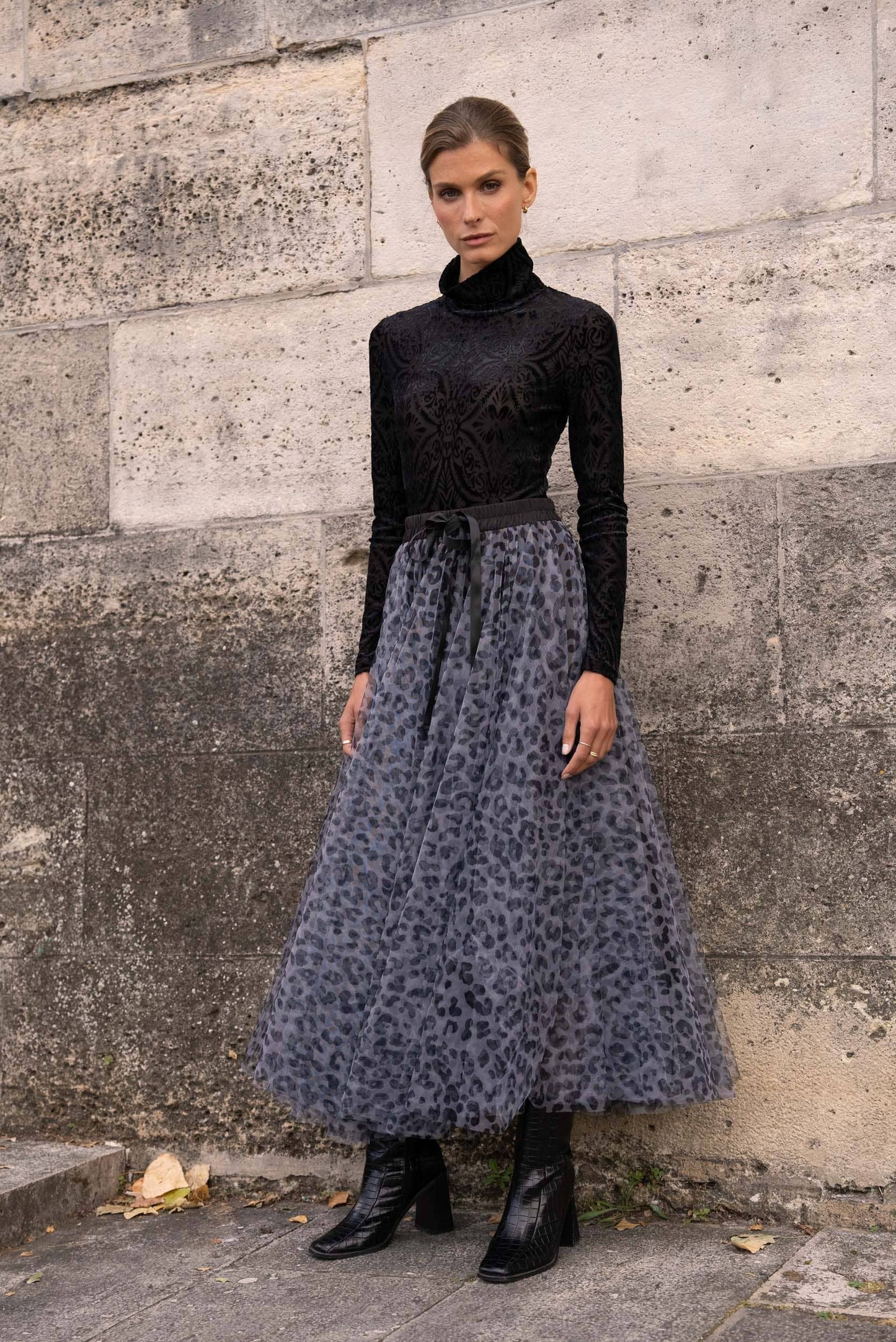 Velvet jacquard turtleneck bodysuit