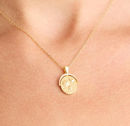  Mini Pendant- Talisman Protect 14K Gold Steel Necklace: Sun