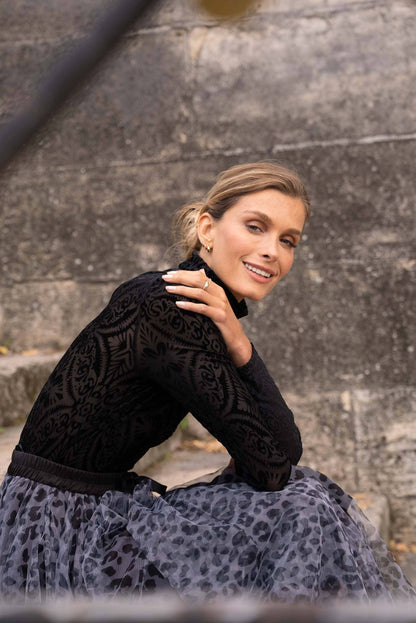 Velvet jacquard turtleneck bodysuit