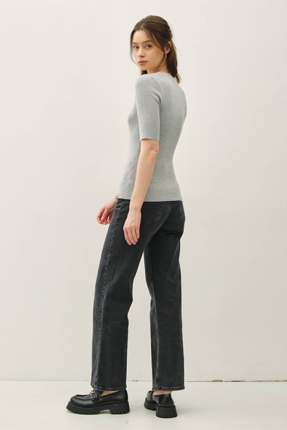 CLASSICS SOLID HALF SLEEVE RIB KNIT TOP