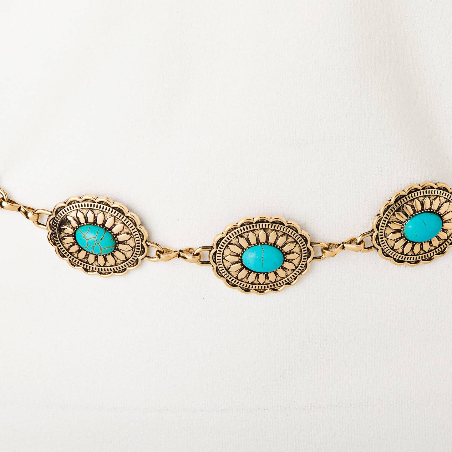 Floral Turquoise Concho Disc Chain Belt: