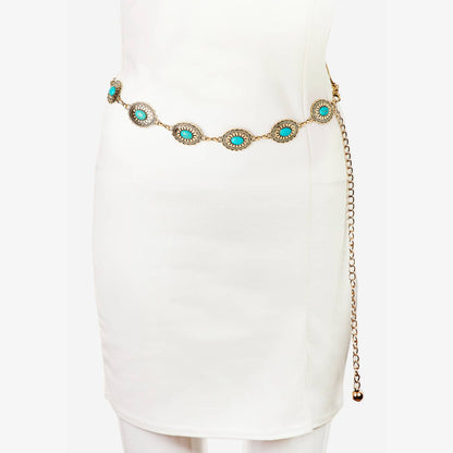 Floral Turquoise Concho Disc Chain Belt: