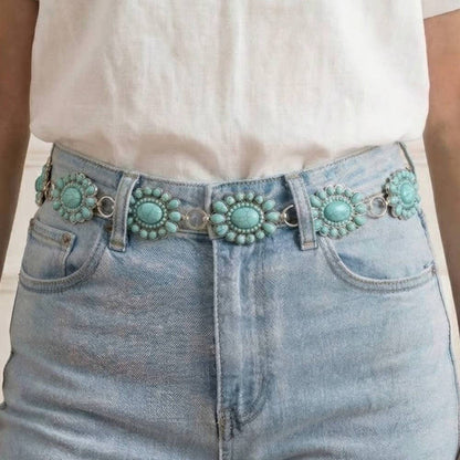 Western Turquoise Stone Bead Chain Belt