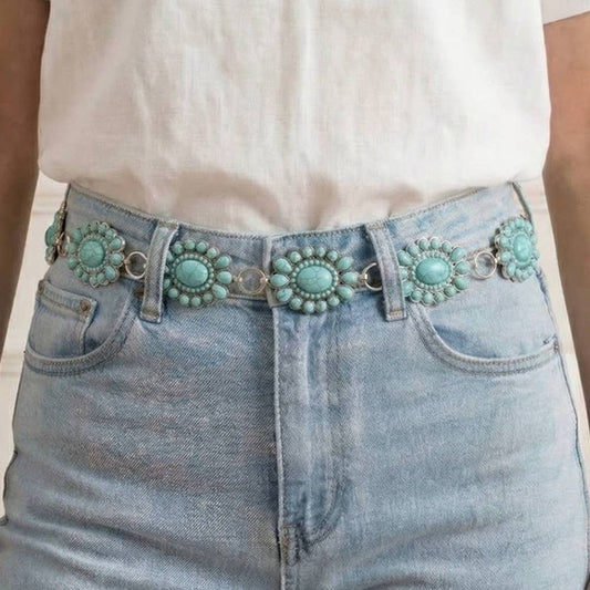 Western Turquoise Stone Bead Chain Belt