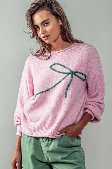 Bow charm knit sweater