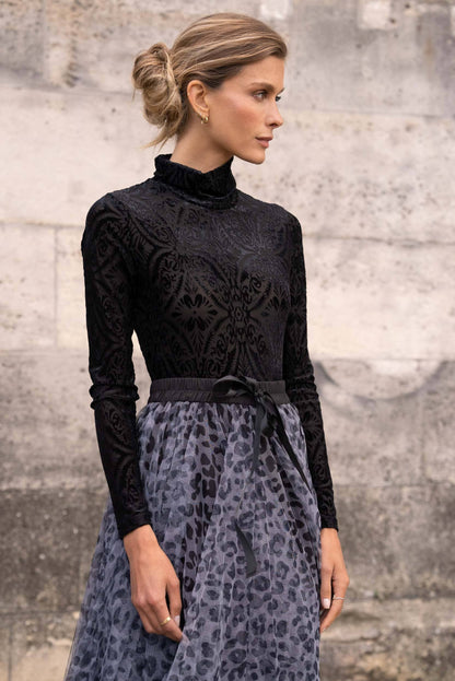 Velvet jacquard turtleneck bodysuit