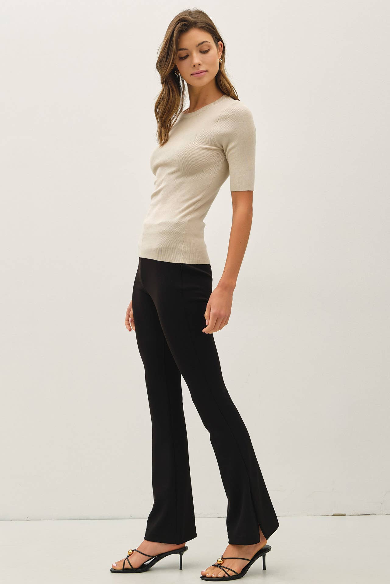 CLASSICS SOLID HALF SLEEVE RIB KNIT TOP