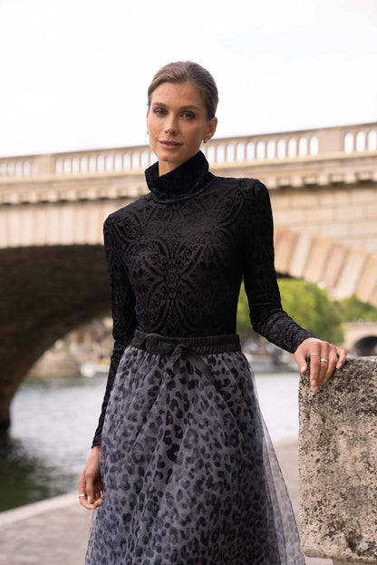 Velvet jacquard turtleneck bodysuit