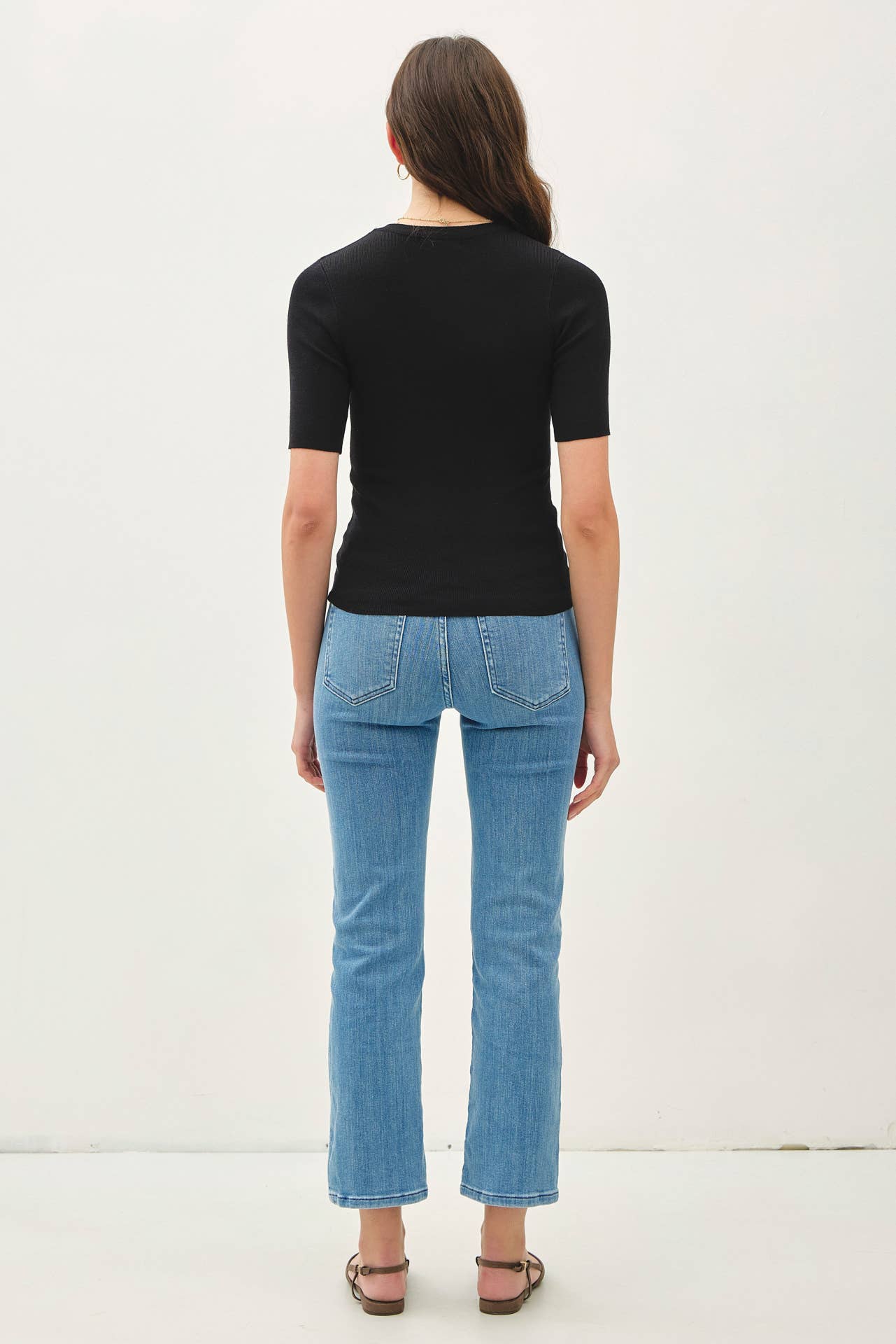 CLASSICS SOLID HALF SLEEVE RIB KNIT TOP