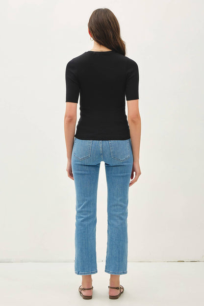 CLASSICS SOLID HALF SLEEVE RIB KNIT TOP