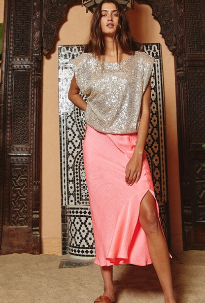 Annabelle midi skirt in neon coral